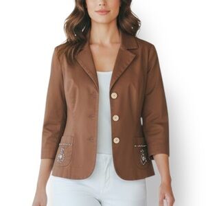 4/$20 Sandra Deen Petite 8P Brown Beaded Blazer Jacket 8P